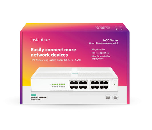 Aruba Instant On R8R47A | Instant On 1430 16G Unmanaged Switch, 16 Gigabit Ports