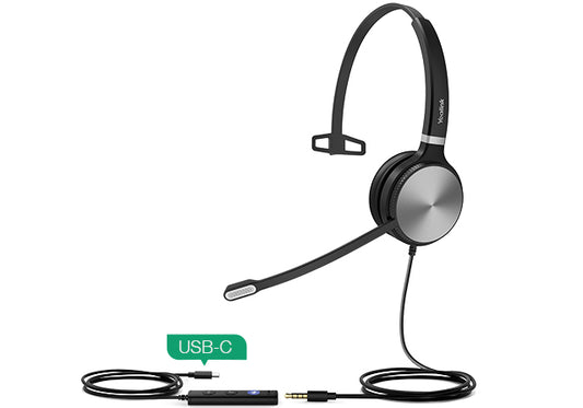 Yealink teams uh36-m black and silver mono wired anc headset with usb-c, flexible mic, and inline control module