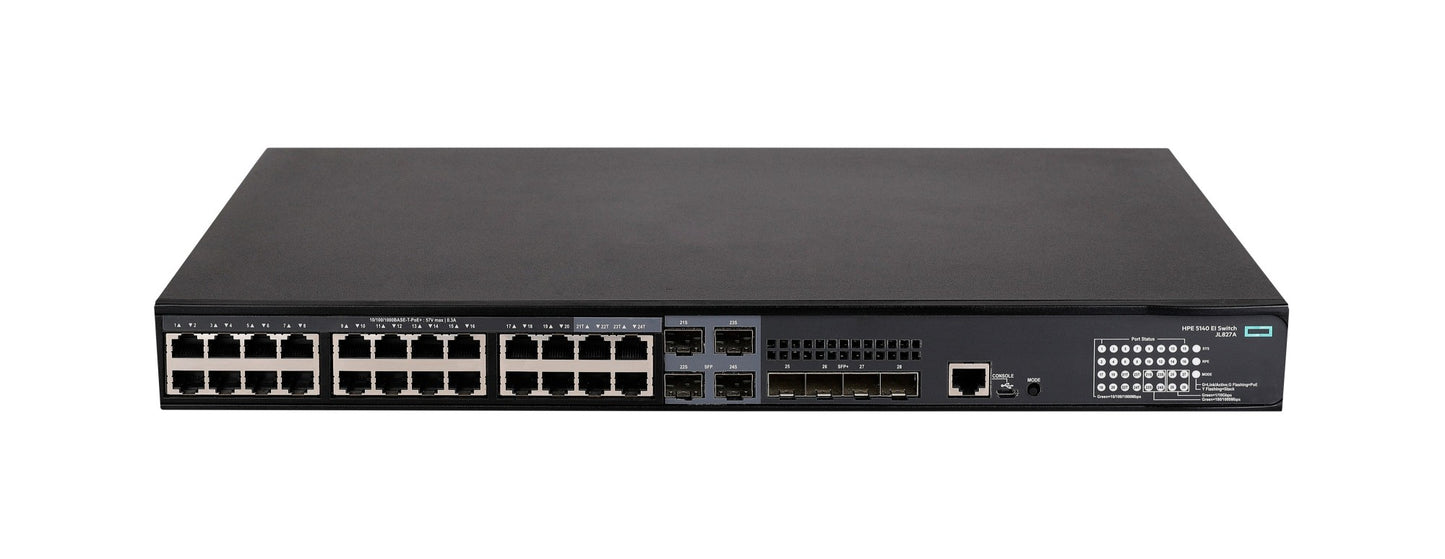 HPE JL827A | 5140 24G PoE+ 4SFP+ EI L3 Switch, 24 Gigabit Ports, 4 SFP+ Uplinks