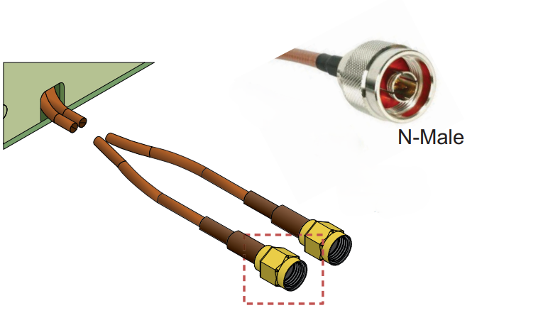 Fortinet FANT-02ACAX-0505-D-N antenna with gold N-male coaxial connector