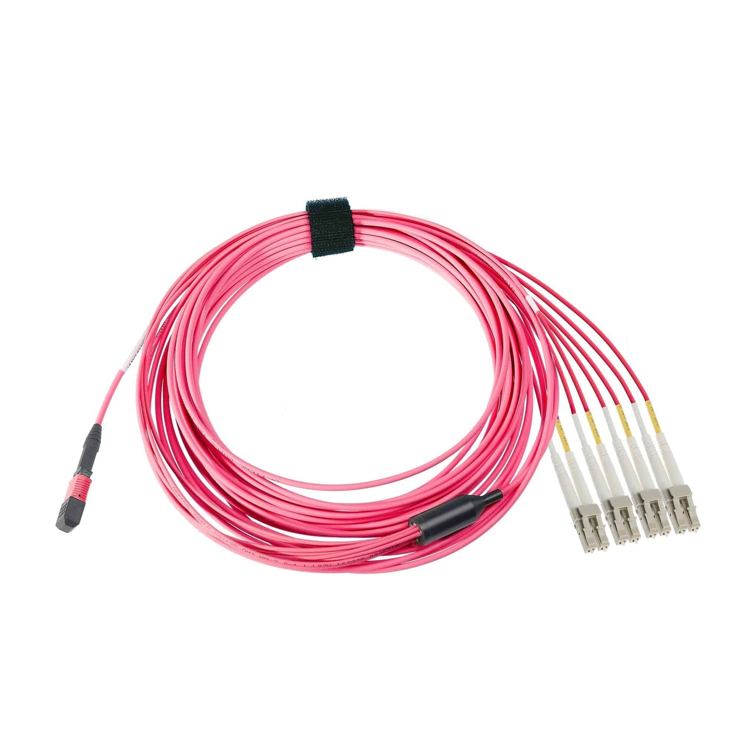 OM4 Multimode Fibre Optic Breakout Cable | MPO Female to 4 x LC | LSZH Pink | 0.5 to 10 Meter