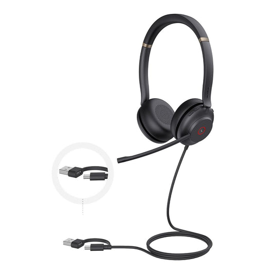 Yealink UH37-Dual-UC-USB-CA | 2Mic USB Wired Headset, UC Dual, USB-C/A, 35mm Speakers, Stereo, HD Audio