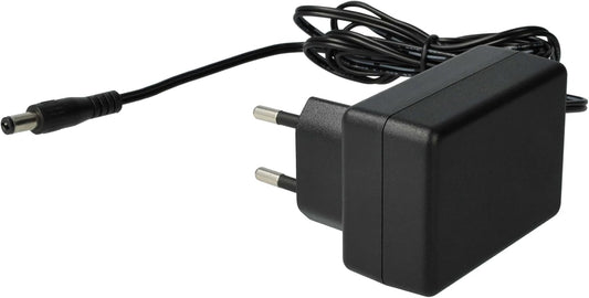 Black rectangular yealink 5v 2a power adapter with coiled cable and two-prong european plug for 10w devices