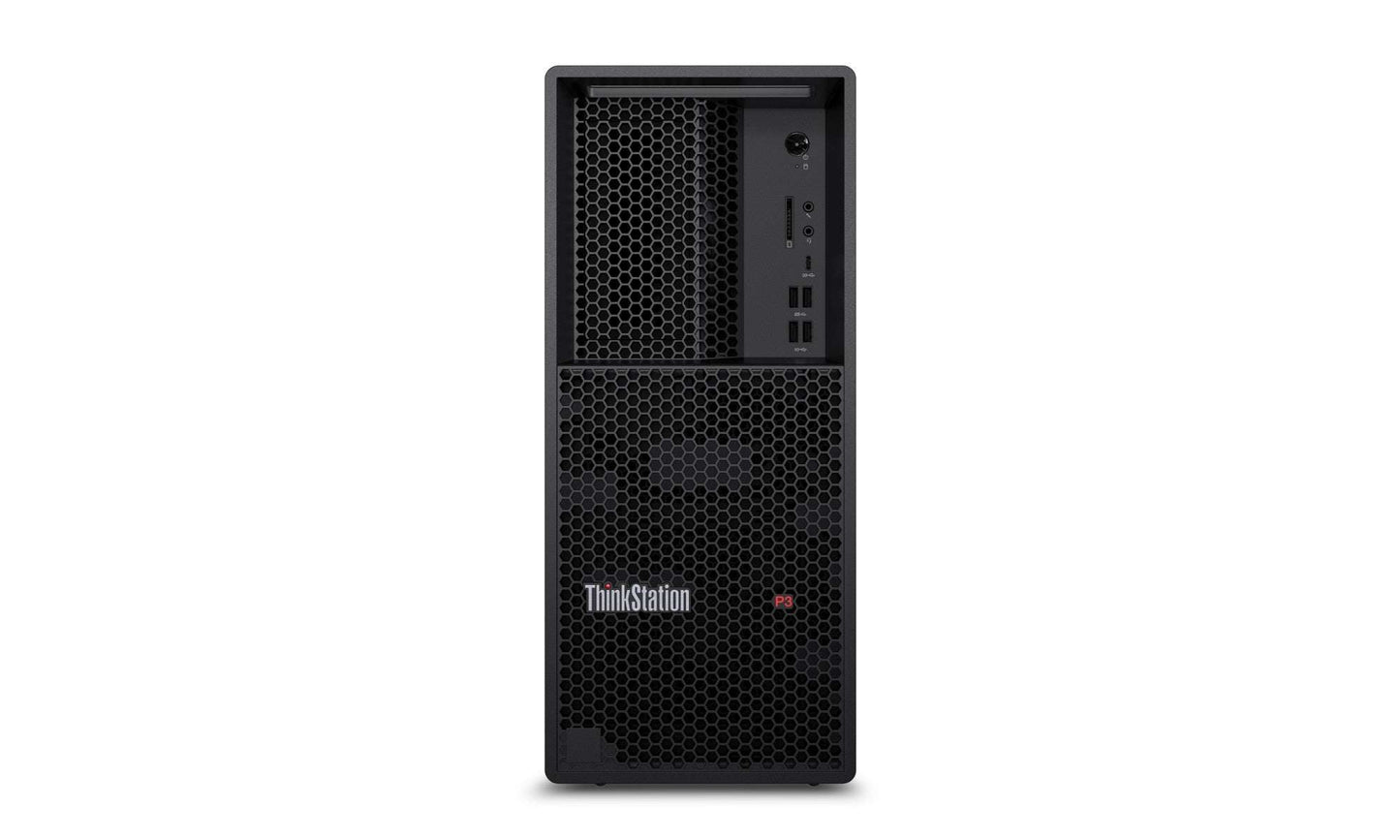Lenovo ThinkStation P3 Tower Gen 2 black workstation with honeycomb front and I/O ports