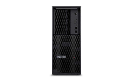 Lenovo ThinkStation P3 Tower Gen 2 black workstation with honeycomb front and I/O ports