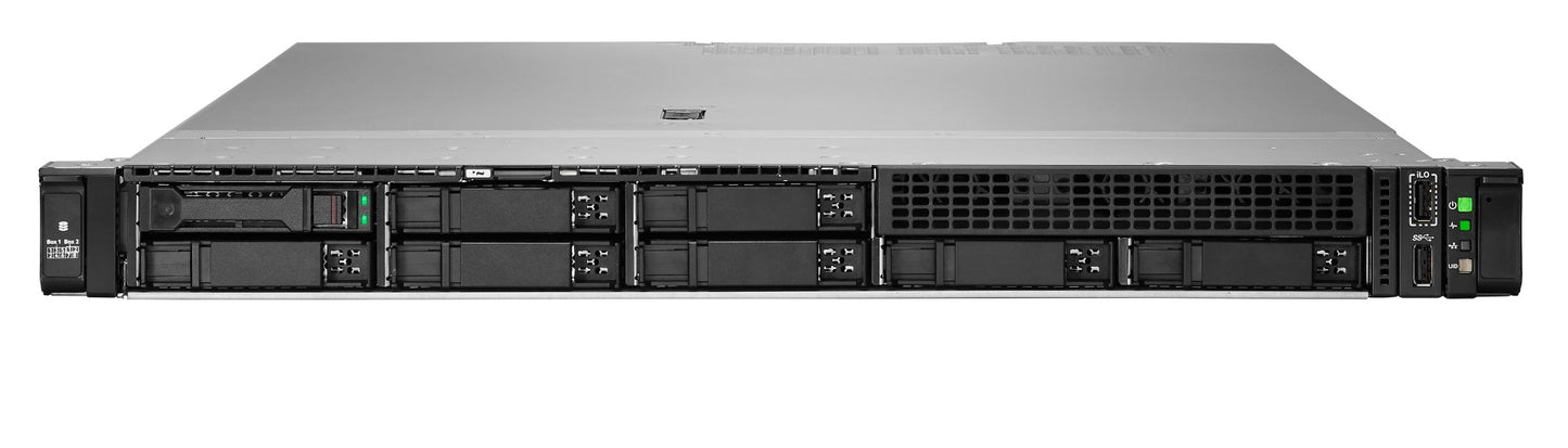 Black and silver HPE ProLiant DL320 Gen12 1U rack server with multiple drive bays and front panel indicators