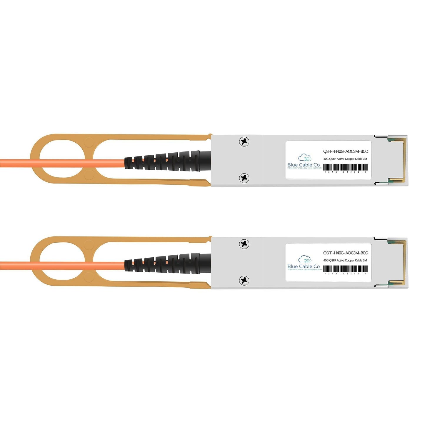 Silver qsfp+ active copper cable with orange fiber optic connectors gold-plated housing for 40gbe networking