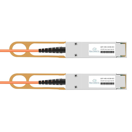Silver qsfp+ active copper cable with orange fiber optic connectors gold-plated housing for 40gbe networking
