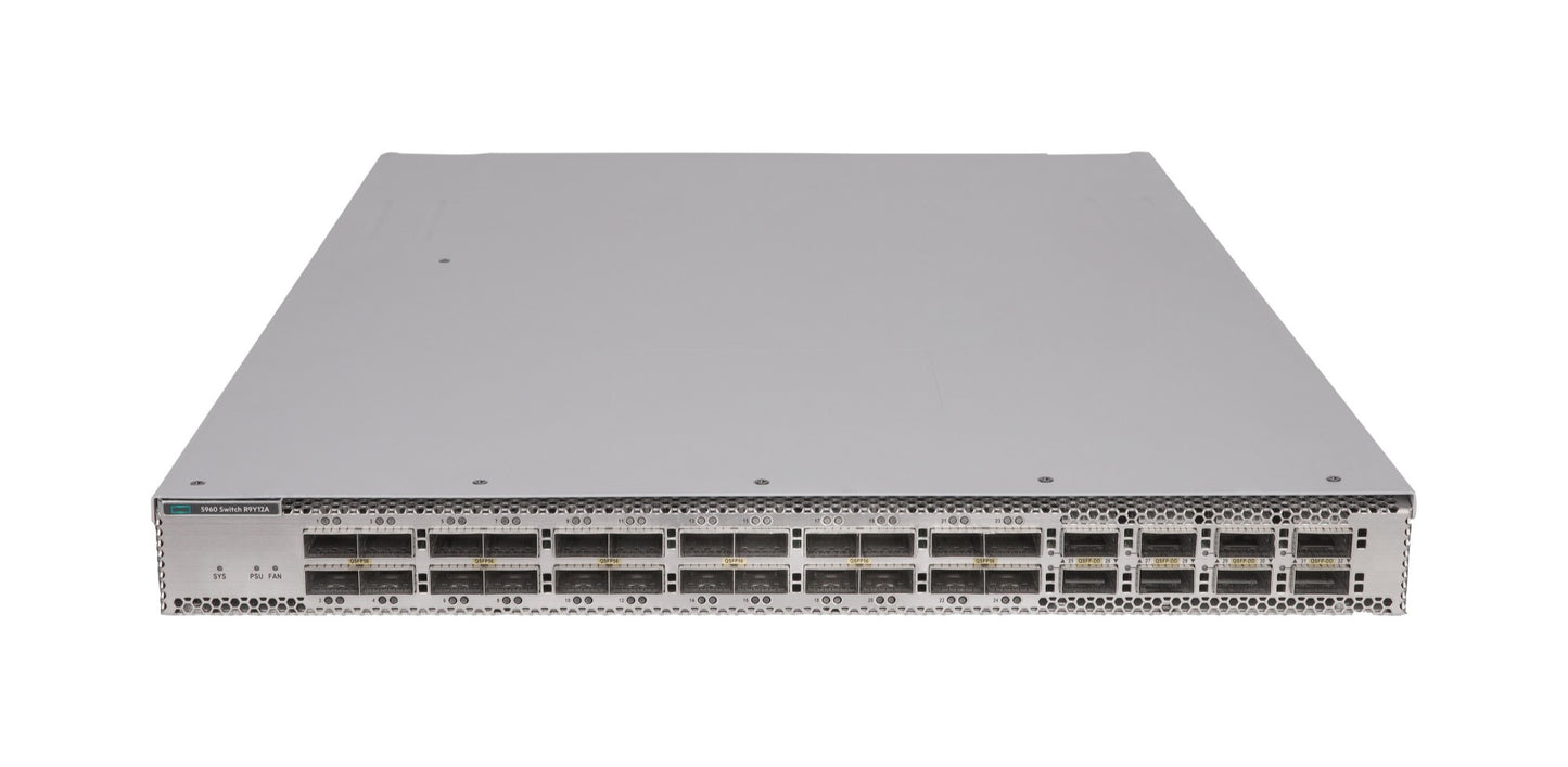 HPE R9Y12A | 5960 Series 24 x 100/200G QSFP56 Ports, 8 x 400G QSFP-DD Ports, Data Center Switch