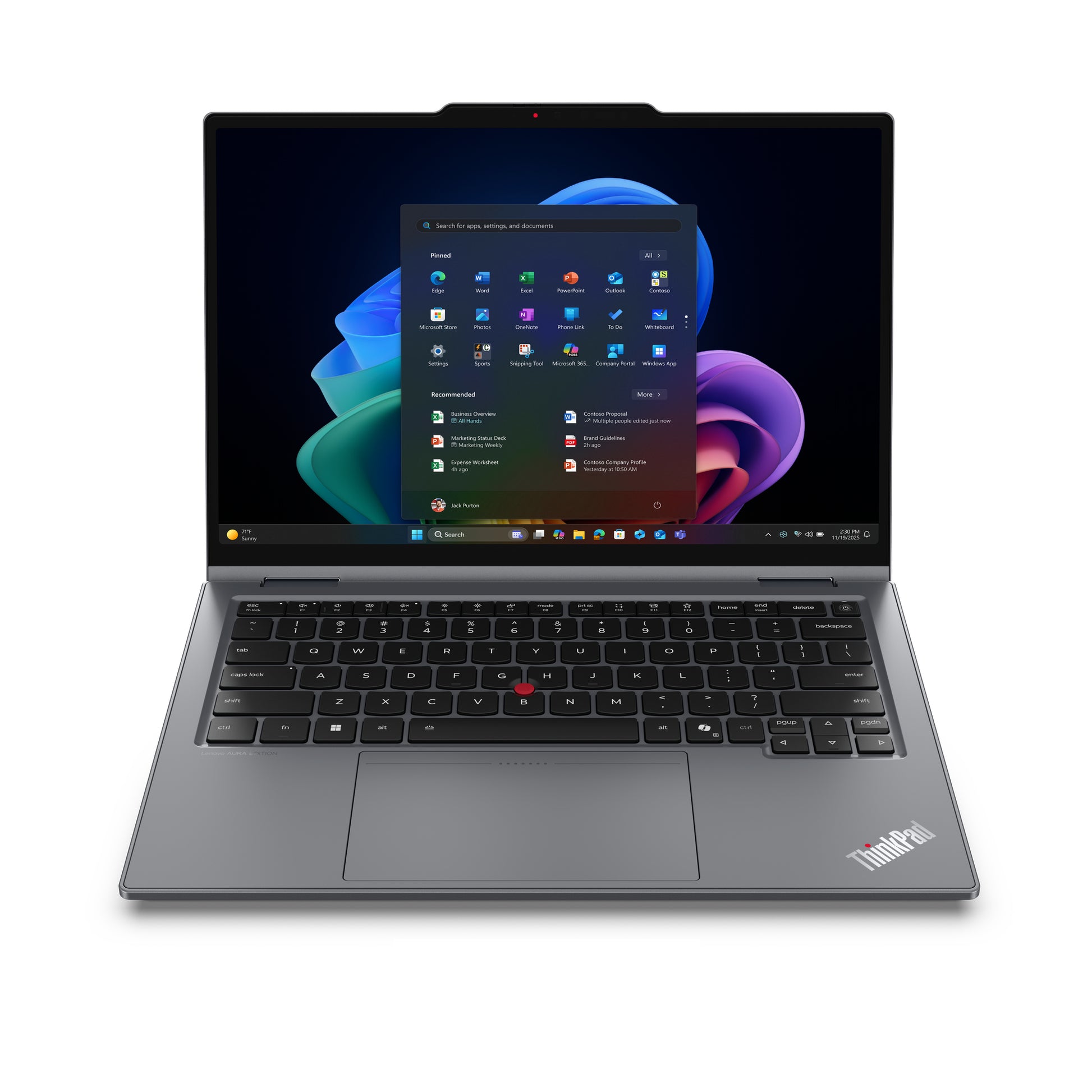 Silver lenovo thinkpad x1 2-in-1 gen 11 laptop with black keyboard and red trackpoint for versatile computing