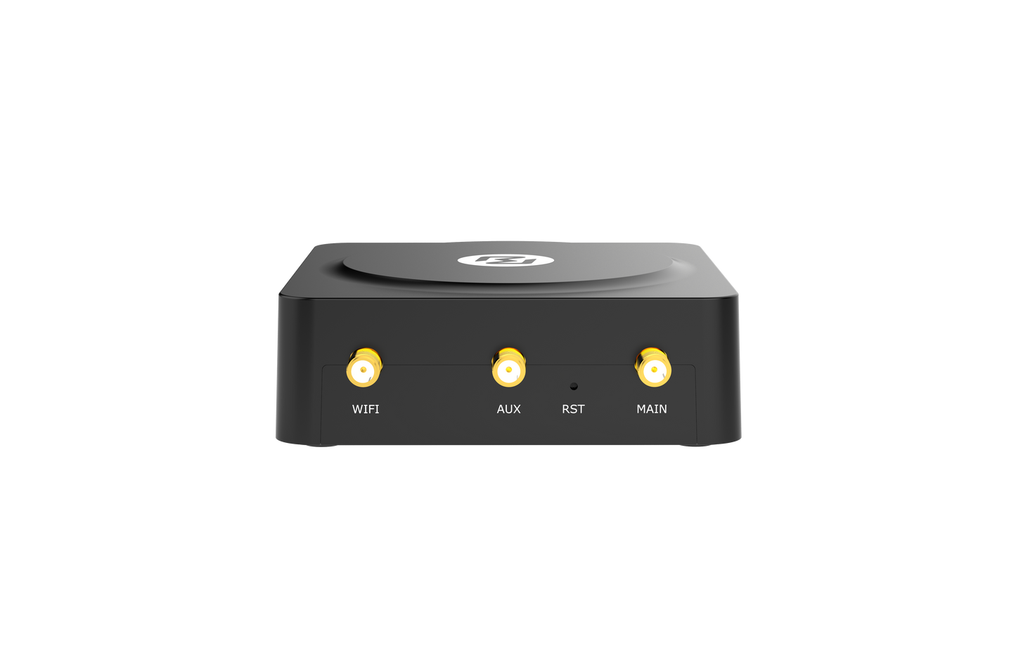 Back of Robustel R1510-4L router with gold wifi aux rst main jacks