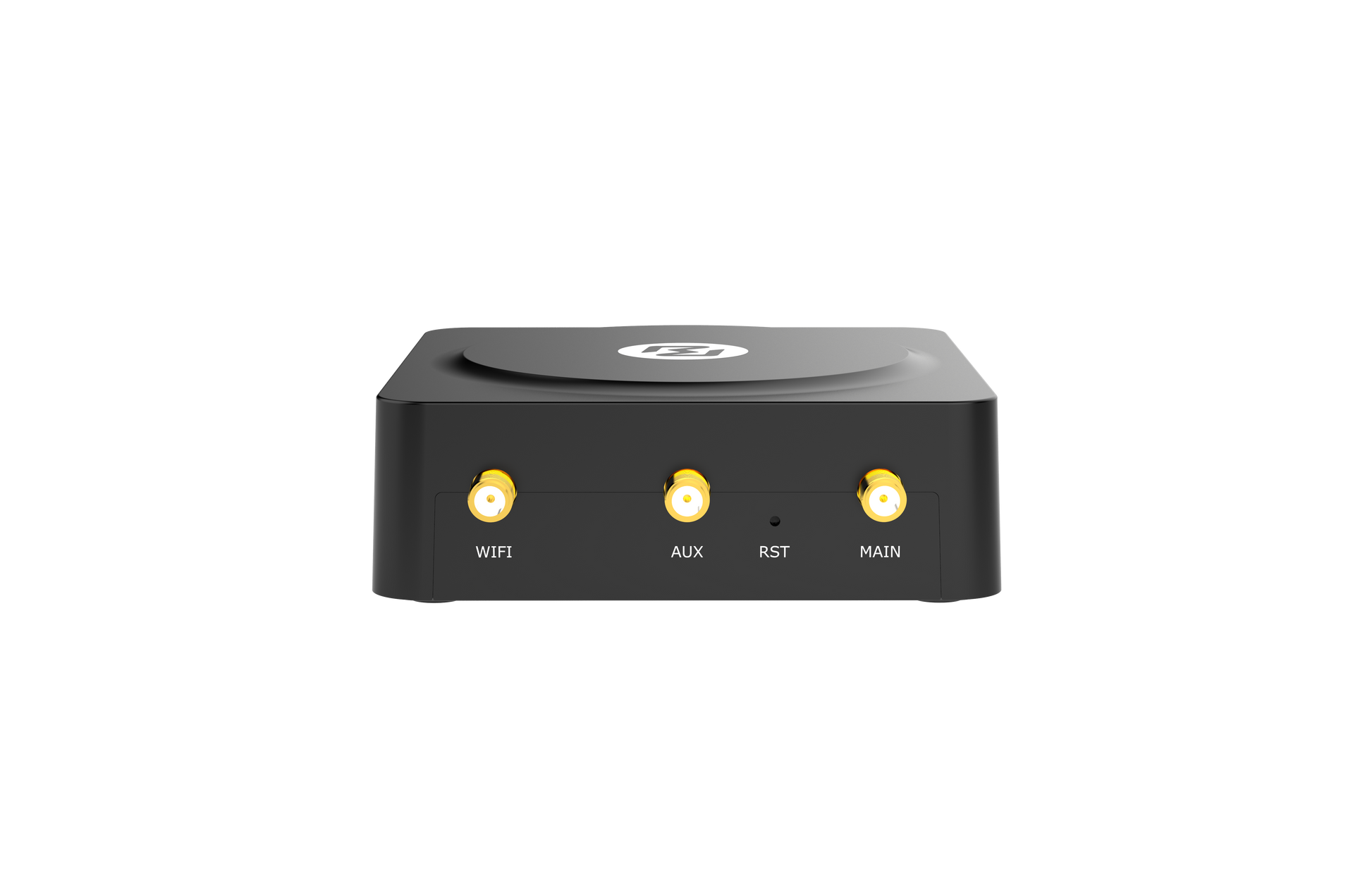 Back of Robustel R1510-4L router with gold wifi aux rst main jacks