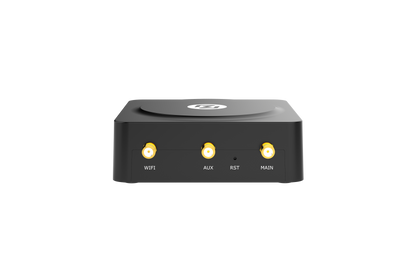 Back of Robustel R1510-4L router with gold wifi aux rst main jacks