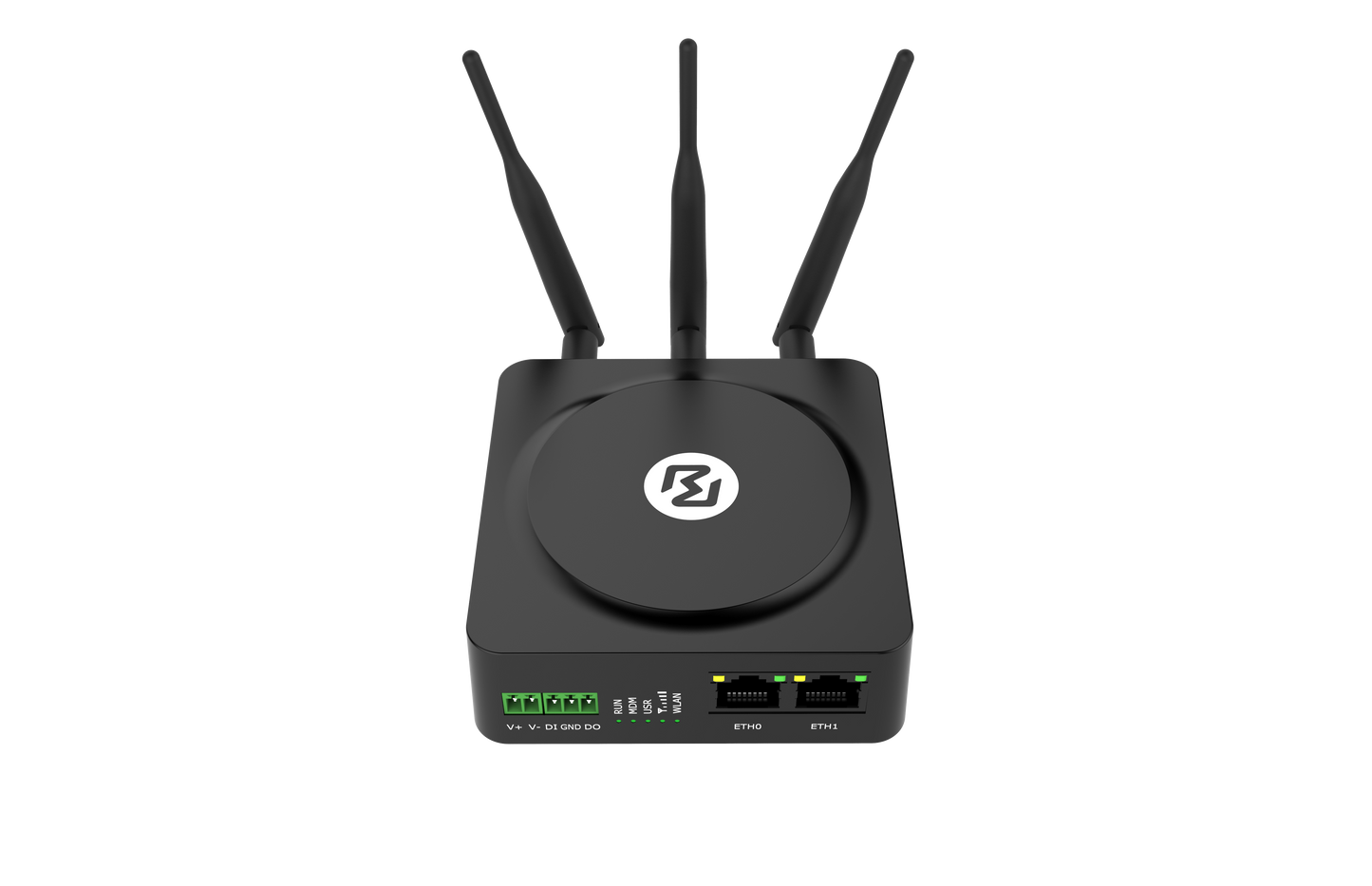 Robustel R1510-4L black rectangular router with 3 antennas