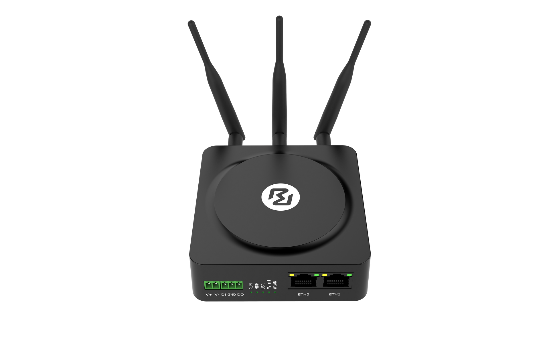 Robustel R1510-4L black rectangular router with 3 antennas