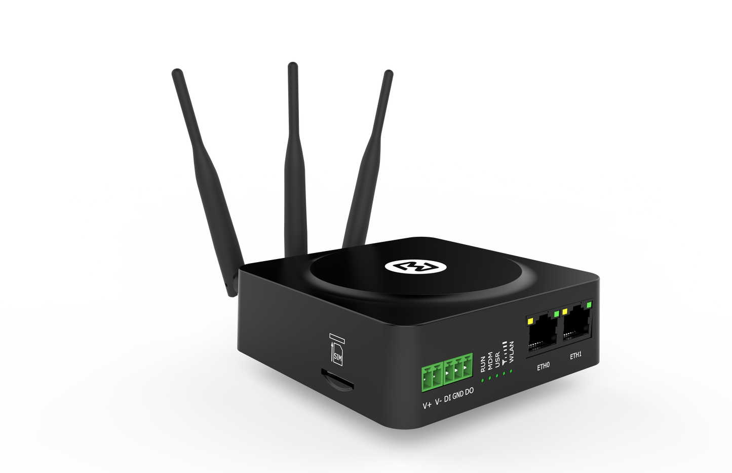 Robustel R1510-4L black router with 3 antennas and Ethernet ports