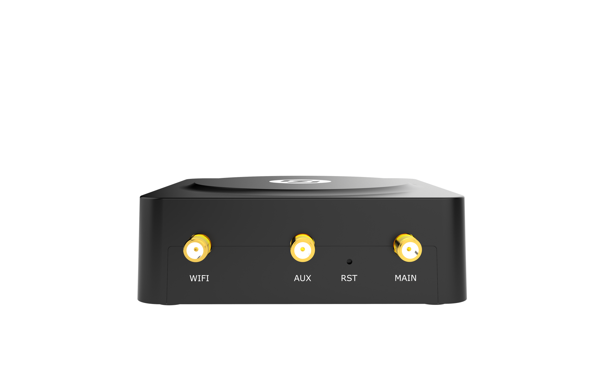 Back of Robustel R1510-4L router with wifi aux rst main gold connectors