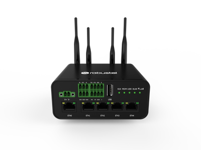 Robustel R1520-4L router with 4 antennas and green LEDs