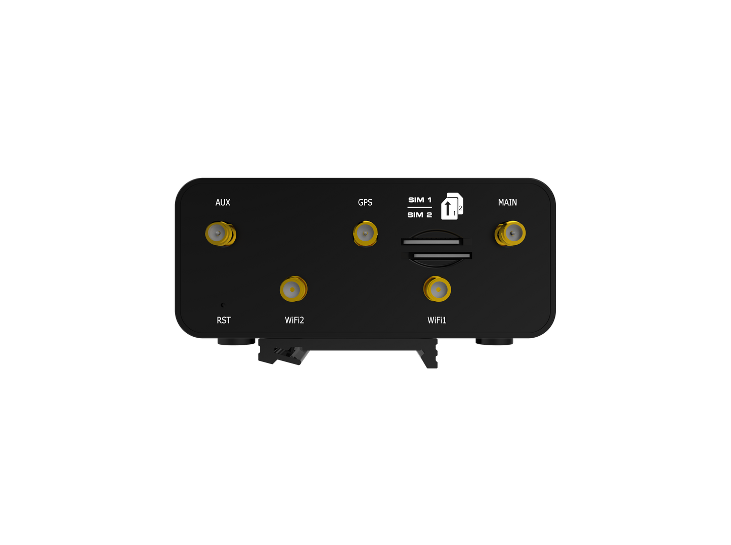 Back of Robustel R1520-4L router with aux, GPS, SIM ports