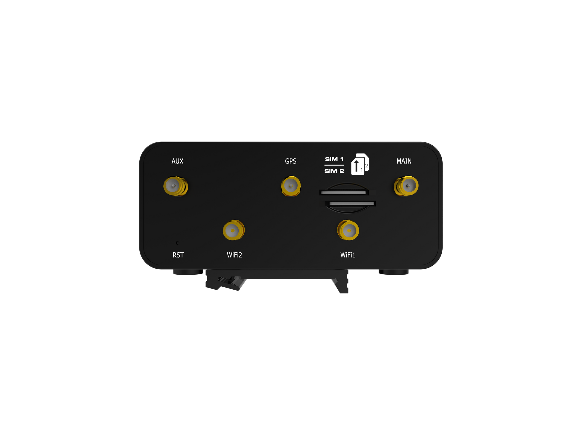 Back of Robustel R1520-4L router with aux, GPS, SIM ports