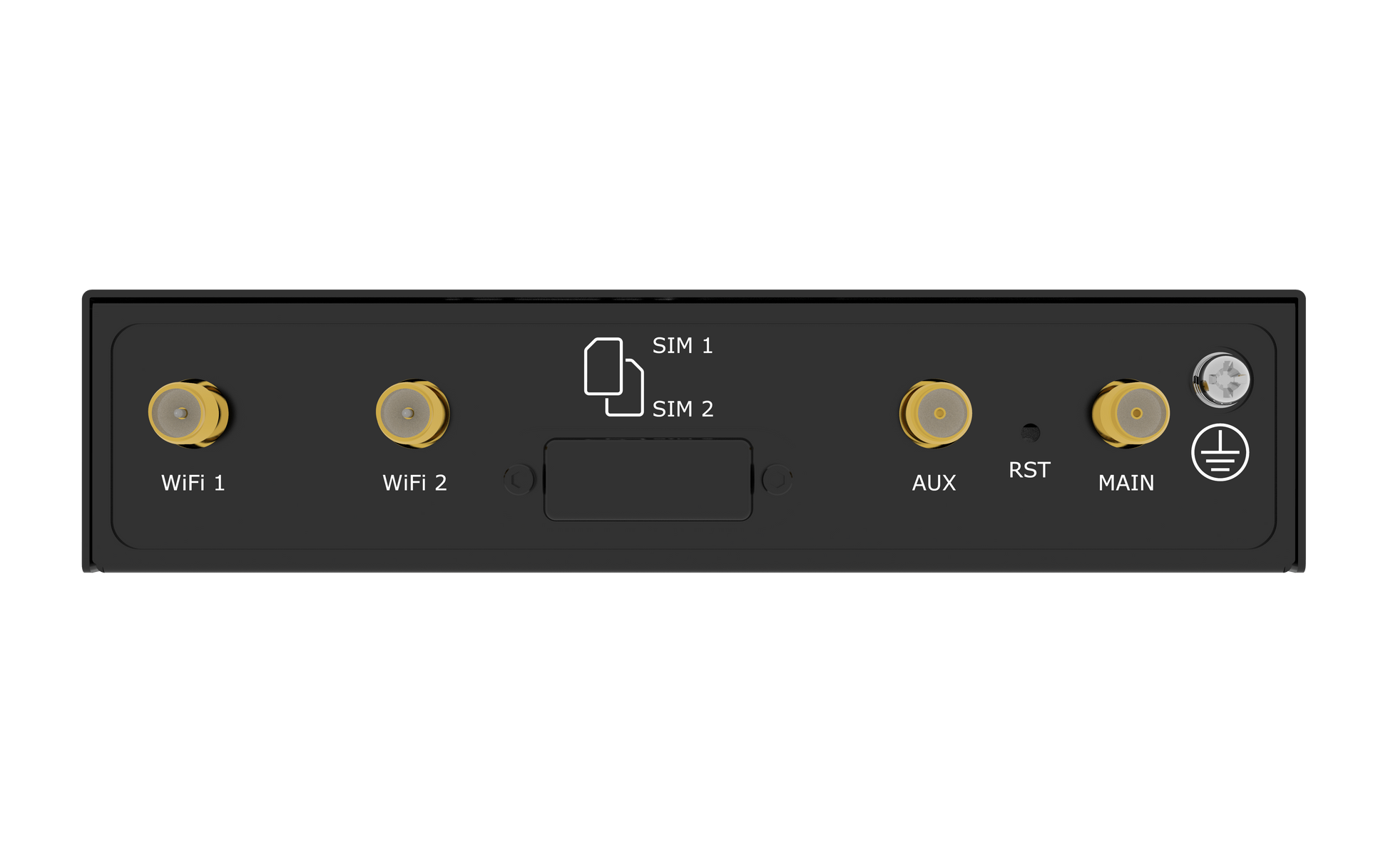 Back of Robustel R2010-A-4L gateway with wifi 1, wifi 2, sim ports