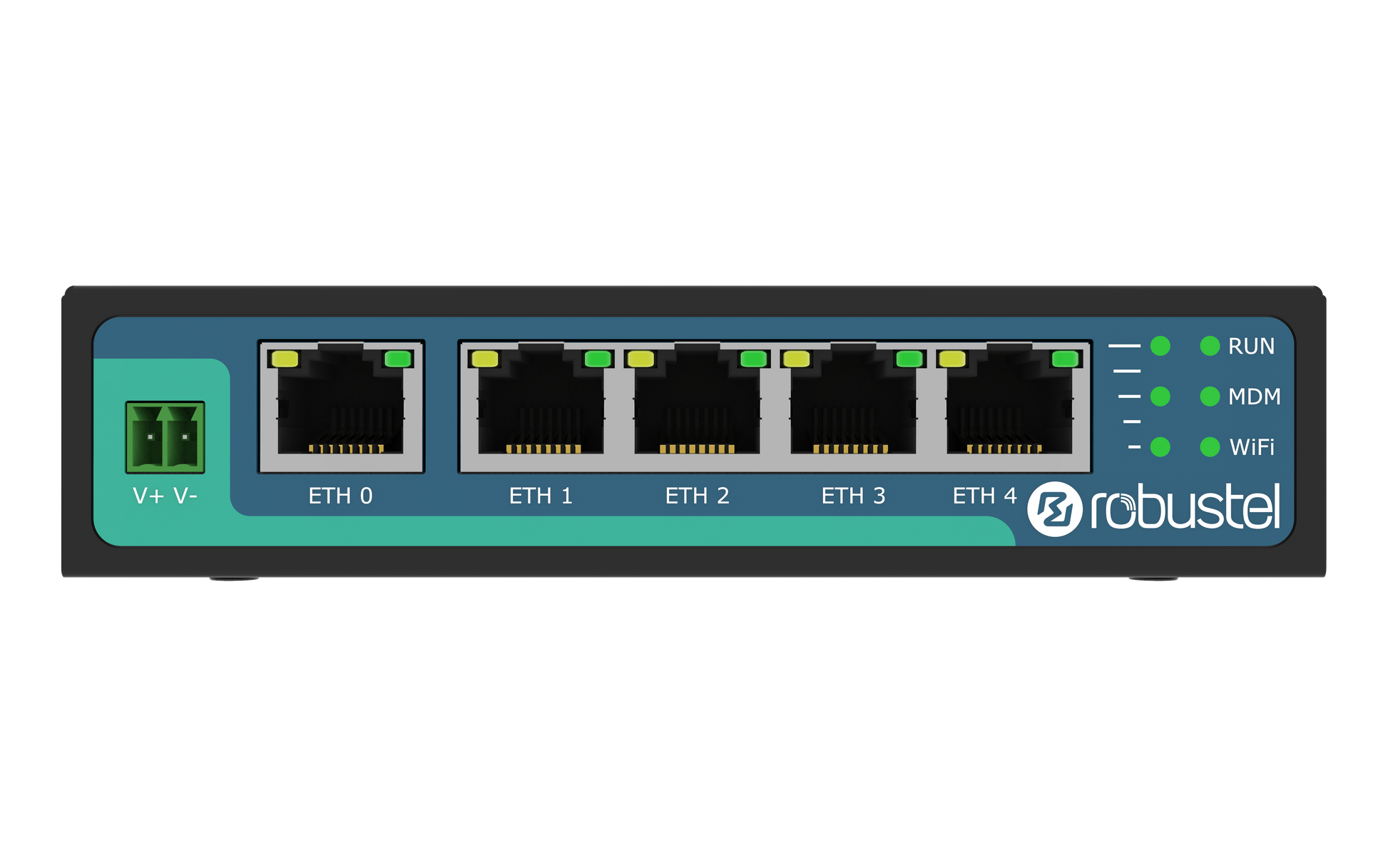 Robustel R2011-A-4L router with 5-port network switch and LED lights