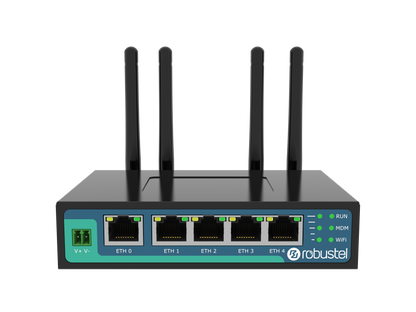 Robustel R2011-A-4L black teal router with 4 antennas 5 ports