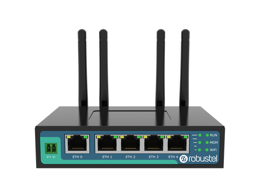 Robustel R2011-A-4L black teal router with 4 antennas 5 ports