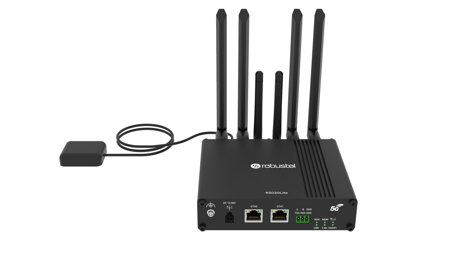 Robustel R5020L-A-5G Lite router with 6 antennas and satellite module