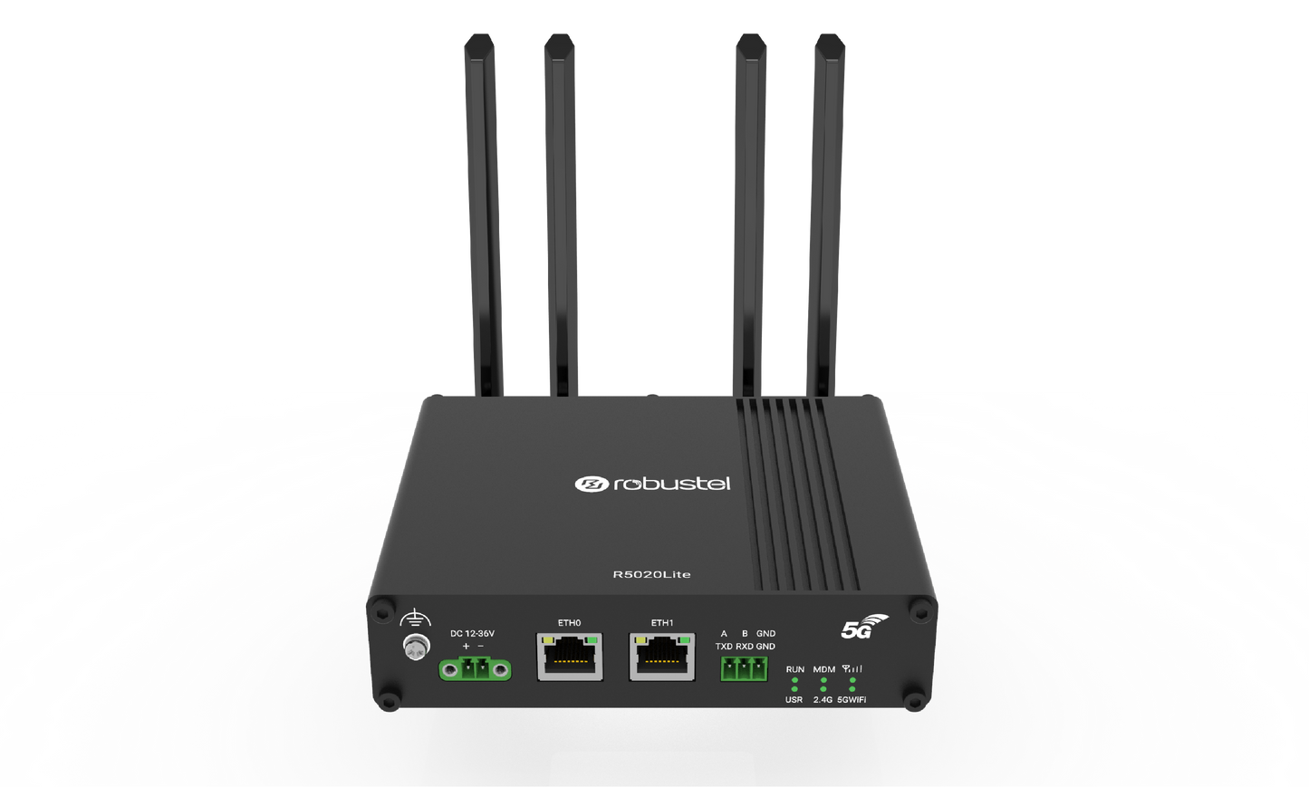 Robustel R5020L-A-5G Lite black 5G router with 4 antennas and Ethernet ports