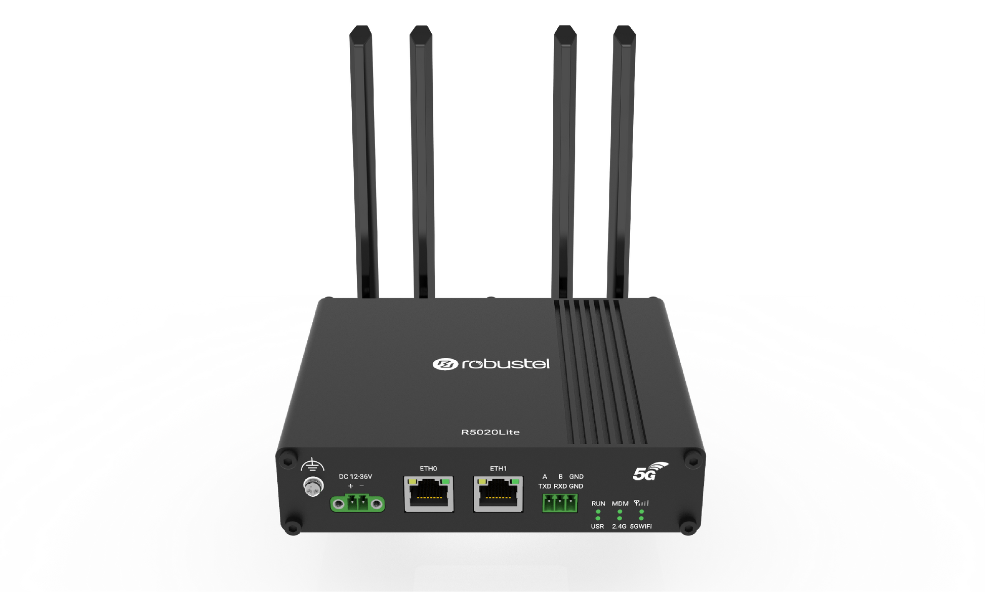Robustel R5020L-A-5G Lite black 5G router with 4 antennas and Ethernet ports