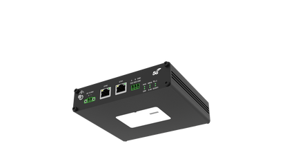 Robustel R5020L-A 5G router black modem with green lights and ethernet ports
