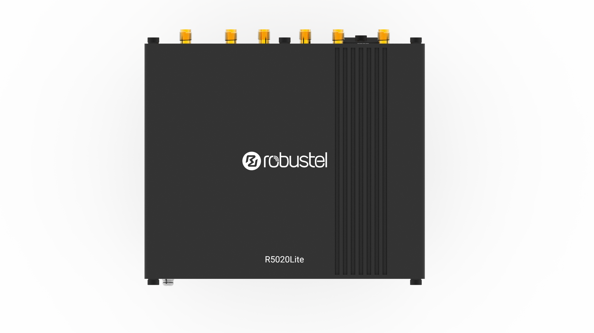 Robustel R5020L-A-5G Lite 5G router with 6 gold antennas and side ridges