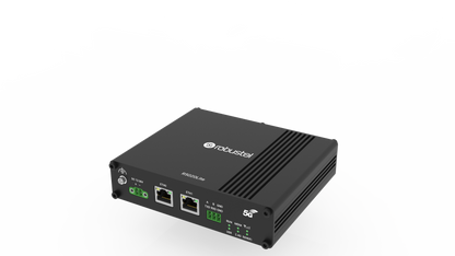 Black Robustel R5020L-A-5G Lite router with Ethernet ports and lights