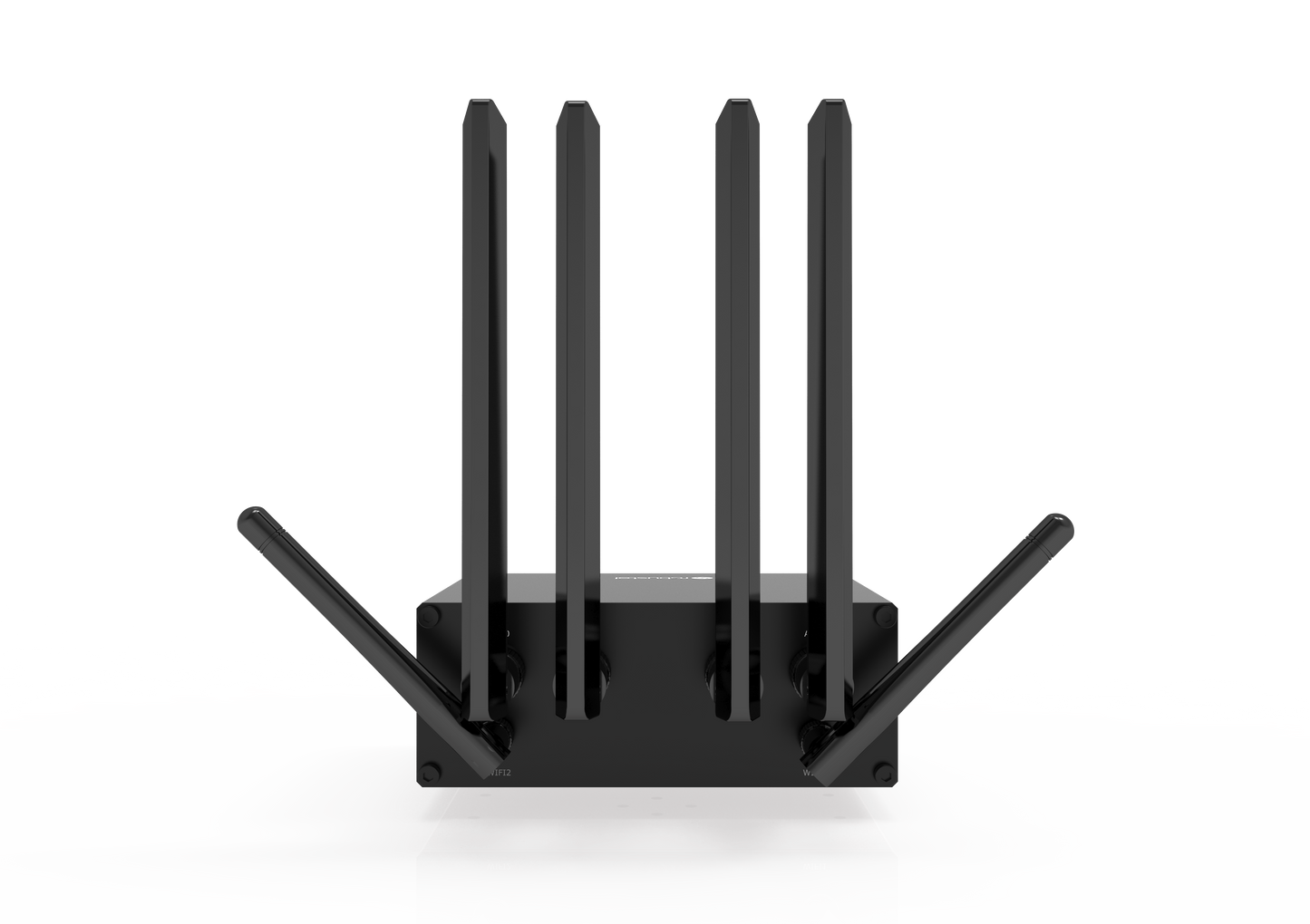 Robustel R5020 5G router with 4 vertical and 2 angled antennas