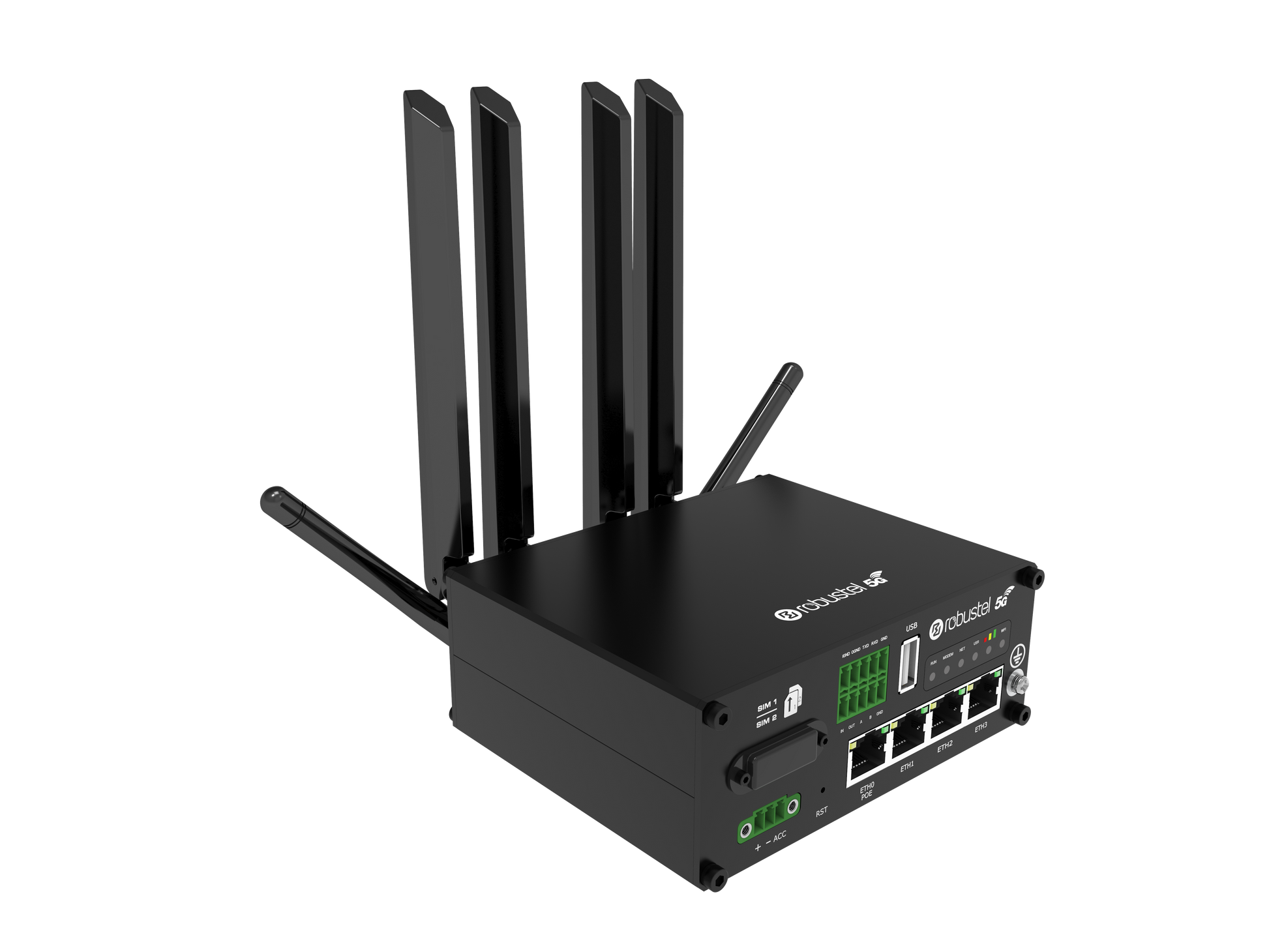 Robustel R5020 5G router with 4 antennas and Ethernet ports