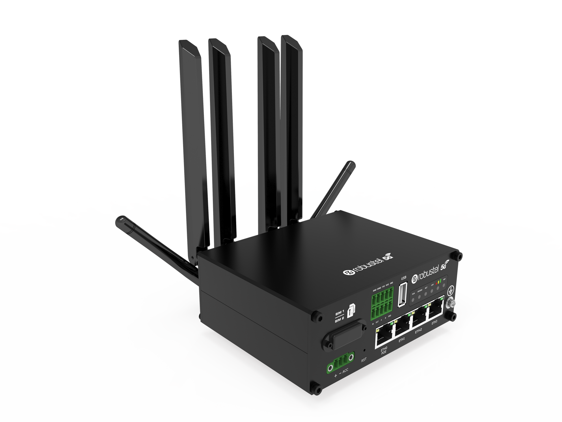 Robustel R5020 5G router with 4 antennas and Ethernet ports