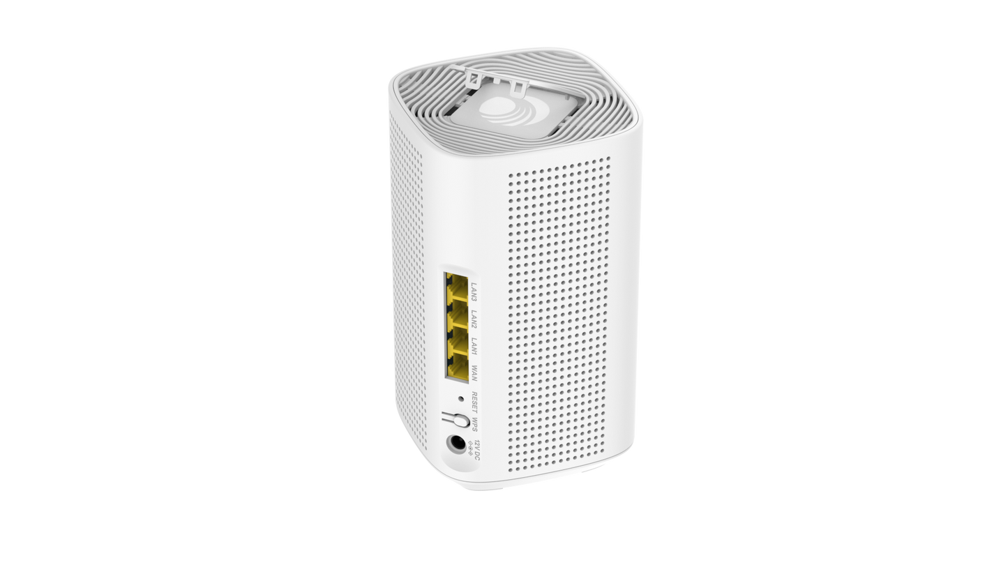 Cambium Networks RV22 Wi-Fi 6 router with 4 yellow GbE ports
