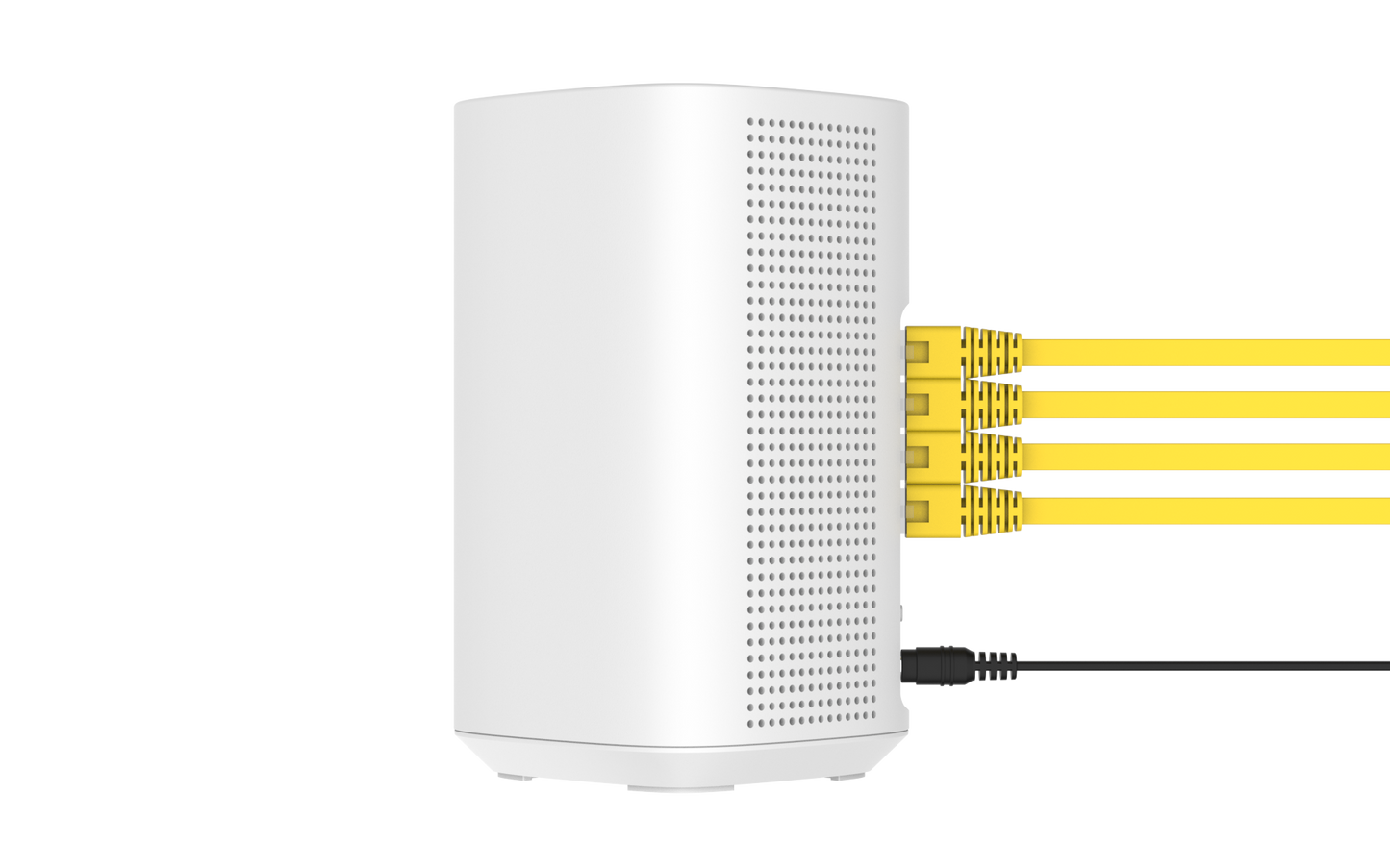 Cambium Networks RV22 Wi-Fi 6 router back with yellow Ethernet cables