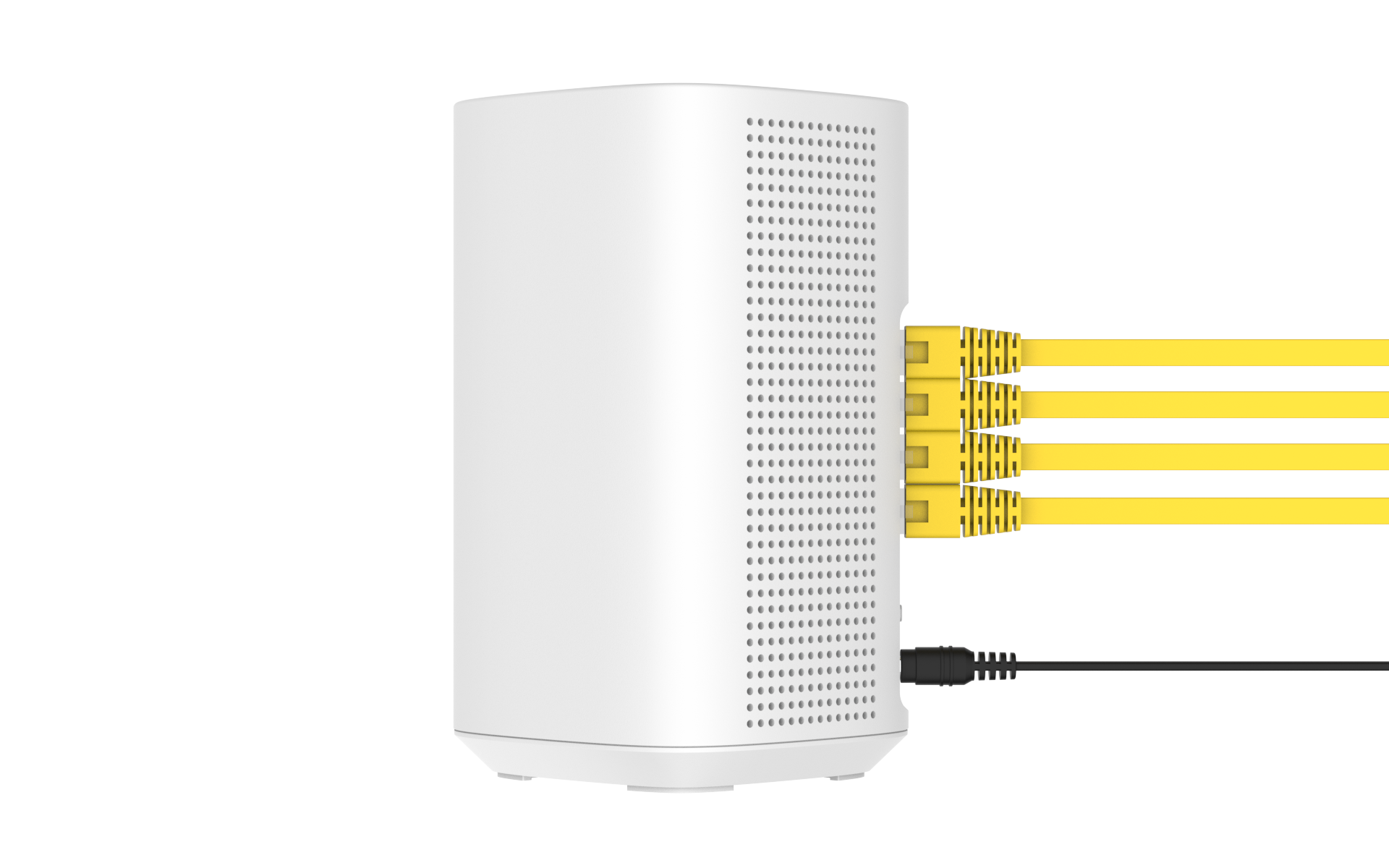 Cambium Networks RV22 Wi-Fi 6 router back with yellow Ethernet cables
