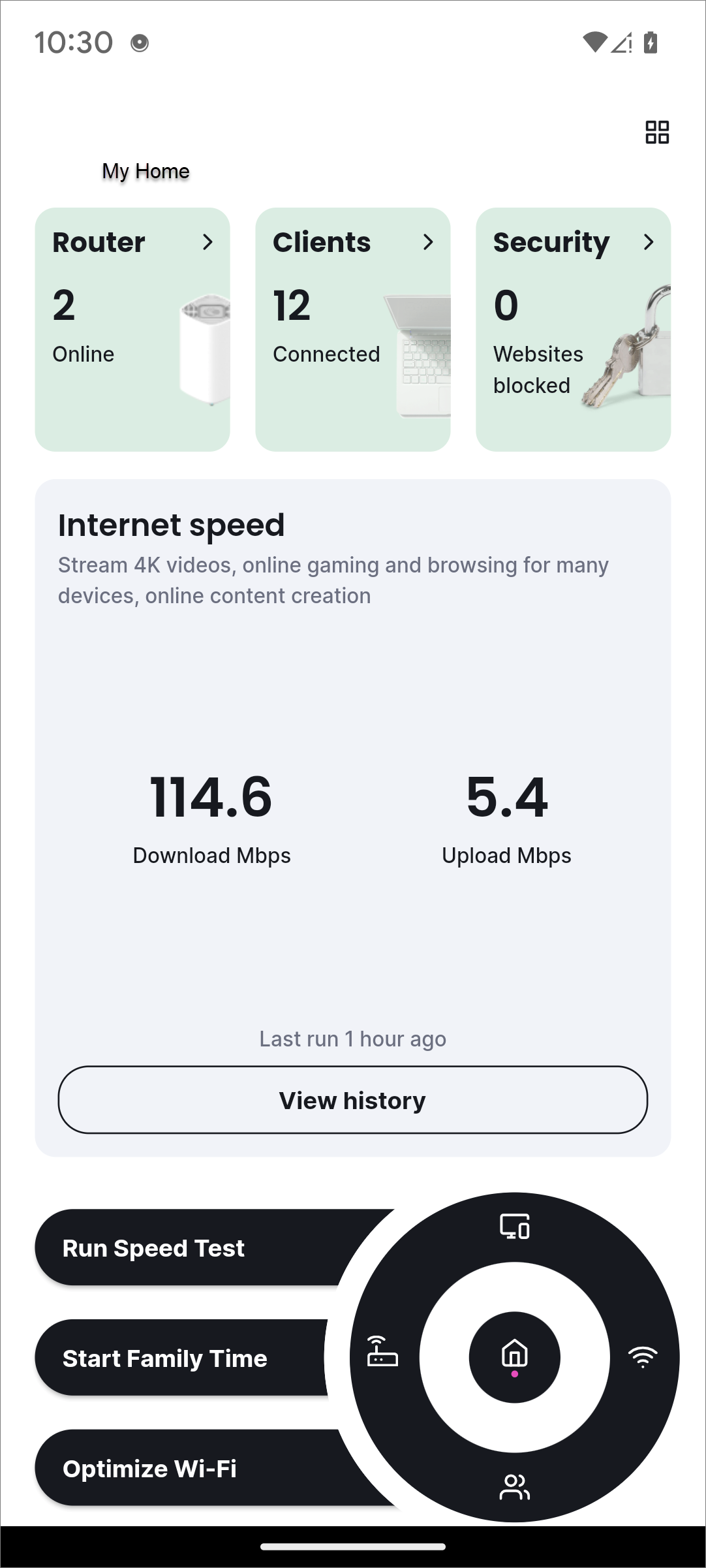 Cambium RV22 Wi-Fi 6 router screen showing Wi-Fi metrics and clients