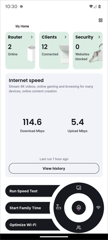 Cambium RV22 Wi-Fi 6 router screen showing Wi-Fi metrics and clients