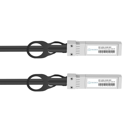 Black sfp28 copper dac cable with silver connectors and white label compatible with nvidia mellanox 25gbe