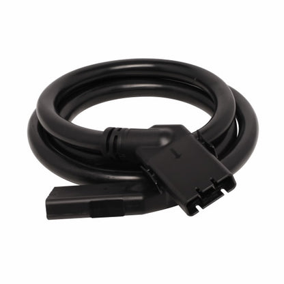 Black coiled power cable with rectangular connector and angled plug for Eaton EBMCBL48 48V battery extension cable 2m
