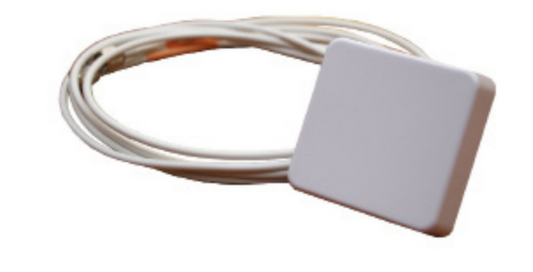 White RFID-blocking wallet card holder with coiled cable for Fortinet antenna