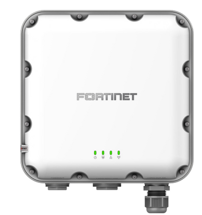 Fortinet FAP-244K-N WiFi 7 outdoor AP with gray frame, 4 green LEDs