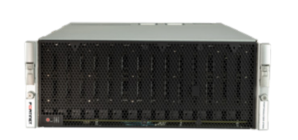 Fortinet FAZ-3700G server rack with black perforated front, silver sides