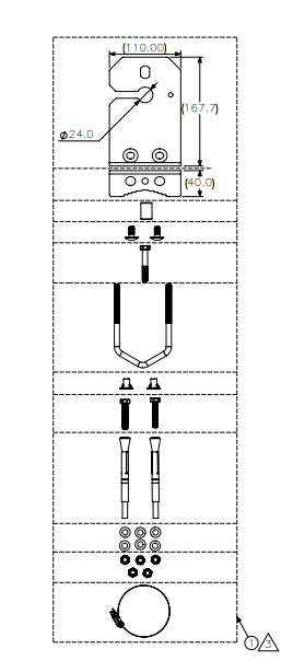 Fortinet FEV-ANT-MNT-2BRKT engine block assembly diagram with labeled parts