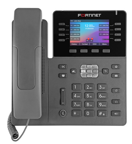 Fortinet FortiFone-380B gray IP phone with 3.5-inch color touchscreen and keypad