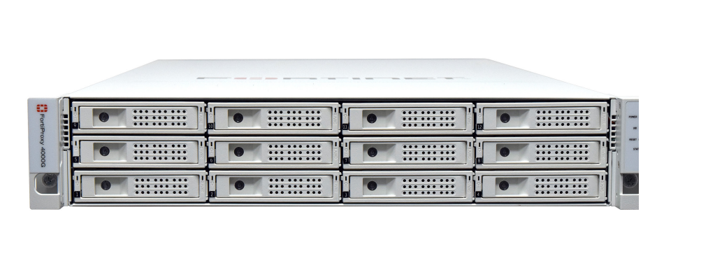 White sleek Fortinet FPX-4000G server rack with drive bays